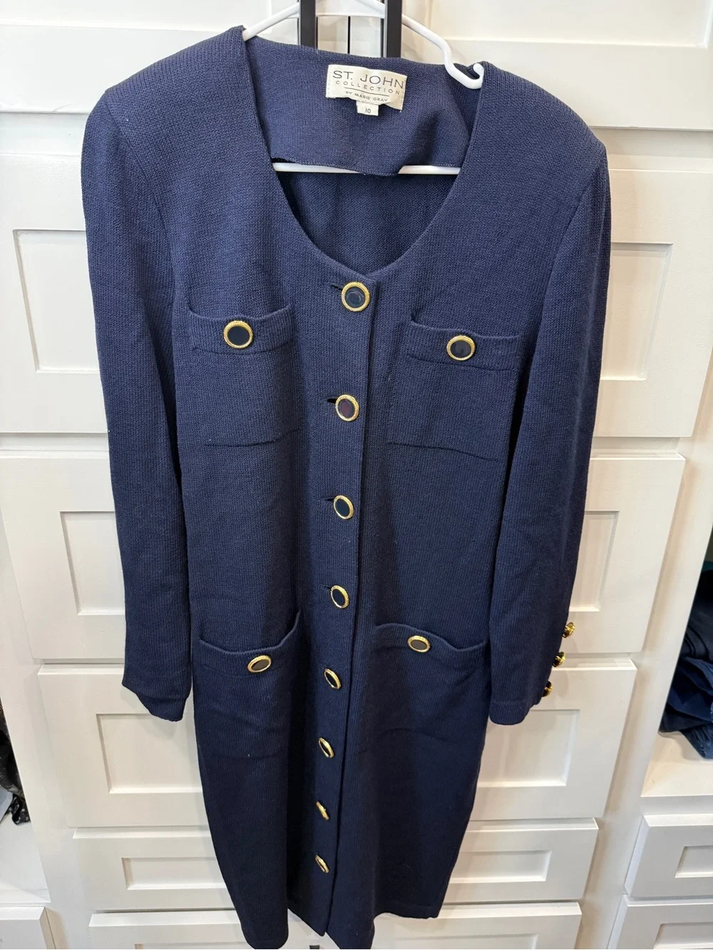St. John Navy Knit Cardigan with Gold Trim Buttons - Picture 1 of 4